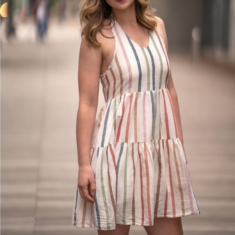 American Eagle Outfitters Multicolor Striped Halter Dress Size Small
